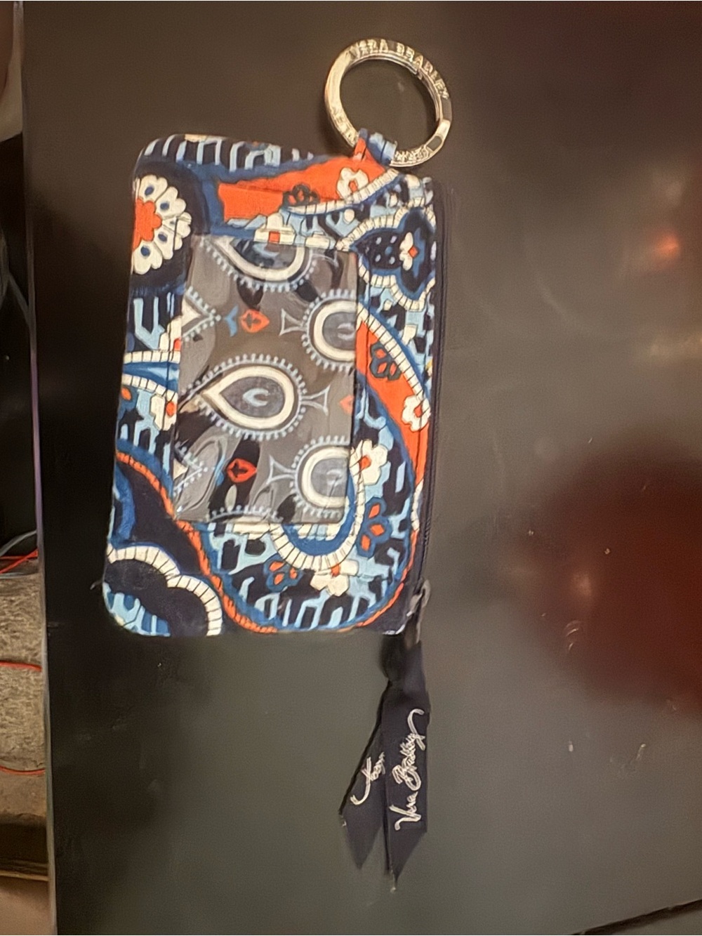 Vera Bradley Navy Blue Orange Paisley Card Case Keychain